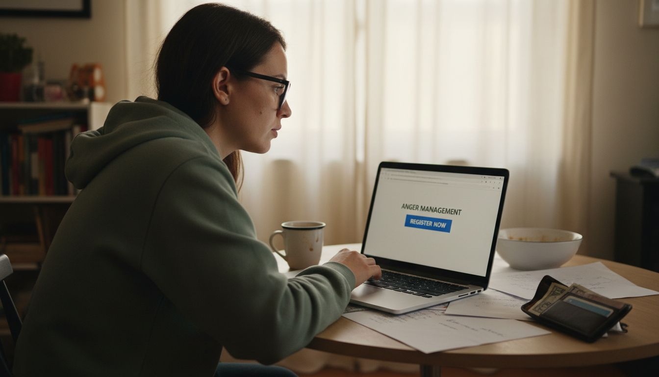 Woman registering for anger management course online