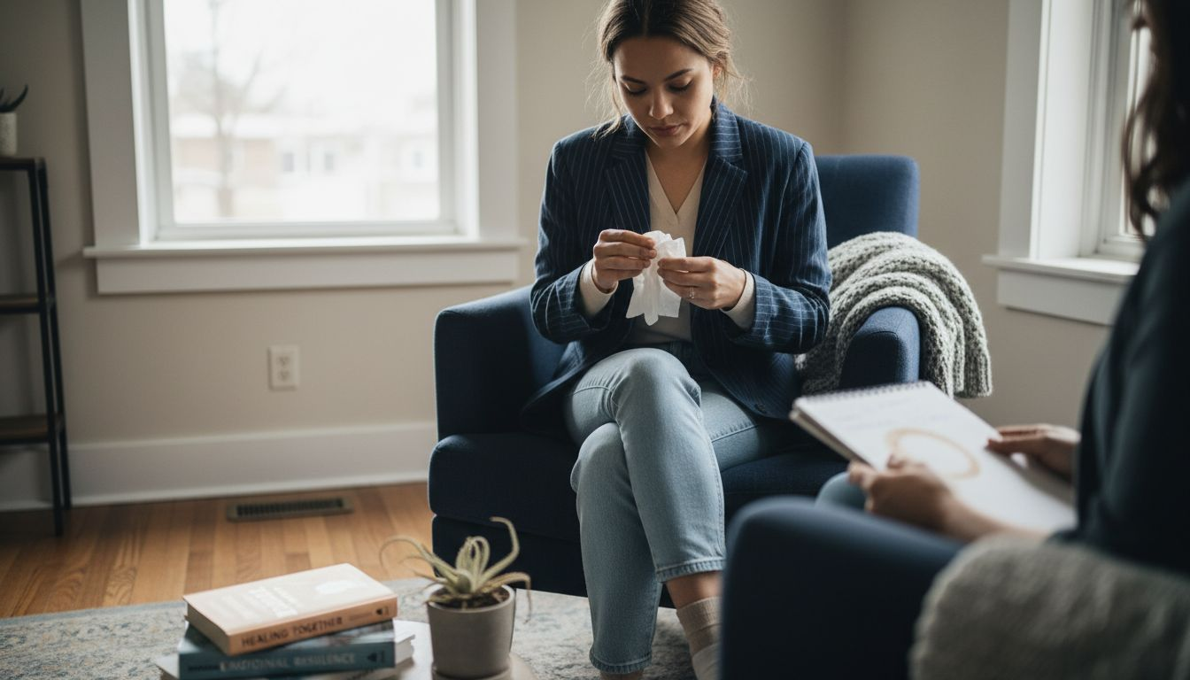 Woman in solo counseling in therapy office