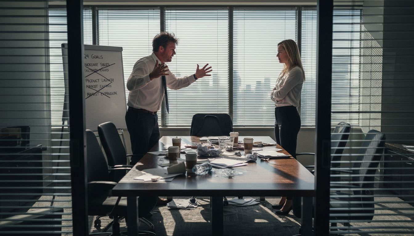 Coworkers in heated conference room argument