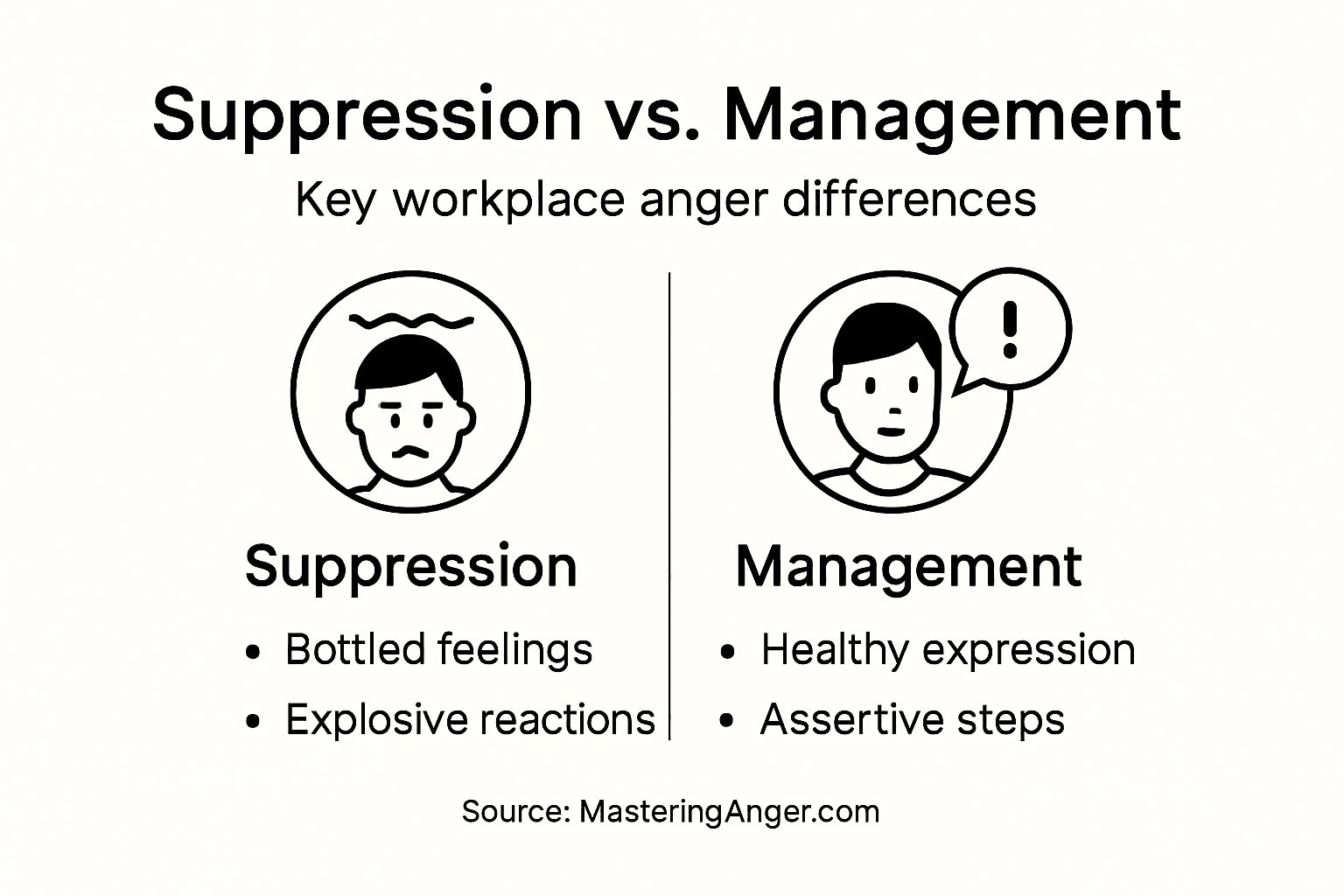 Infographic contrasting anger suppression and management