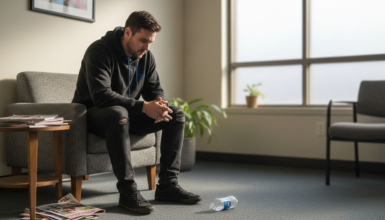 Man waiting in therapy room anxiously
