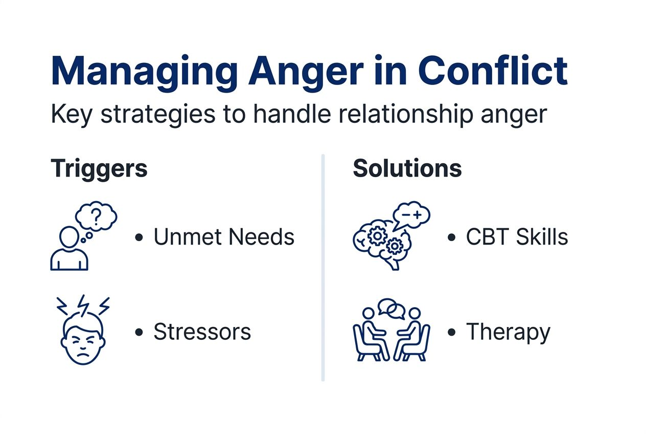Infographic showing anger triggers and solutions
