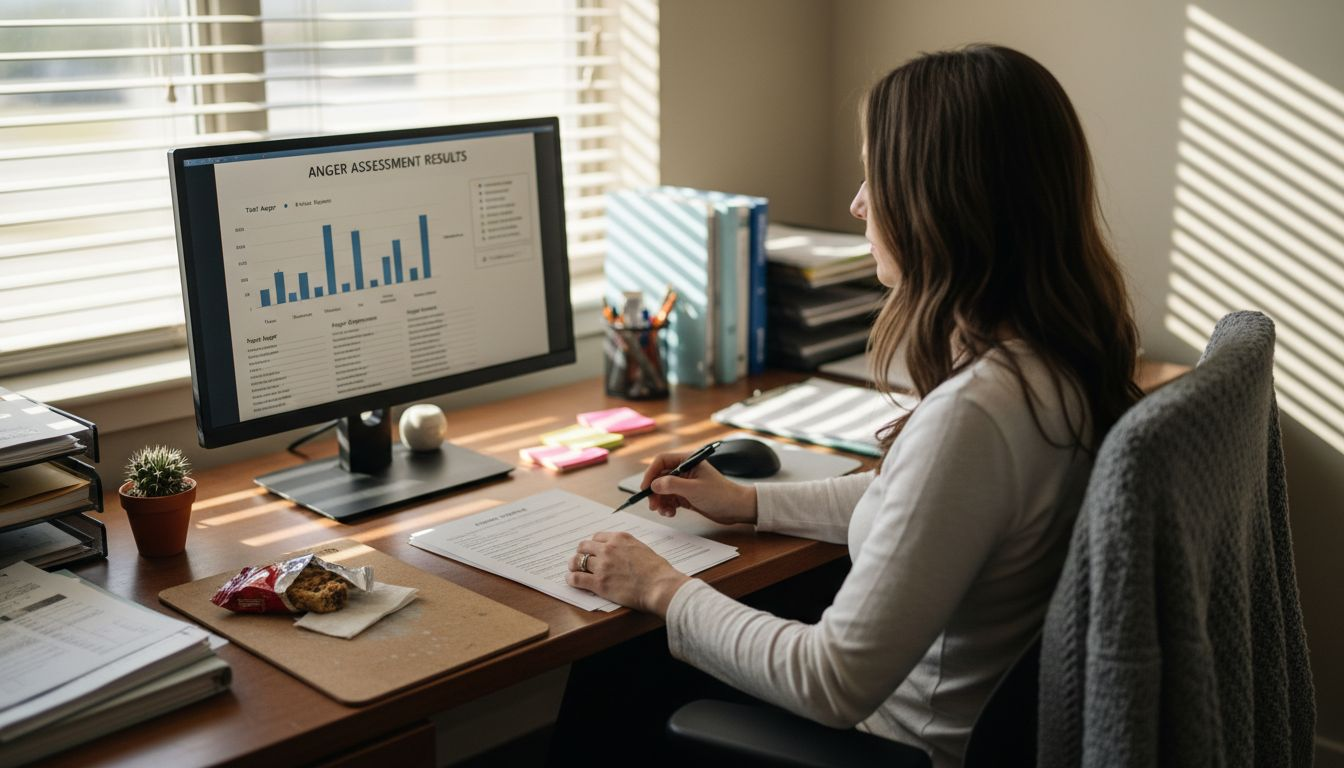 Clinician reviewing anger assessment results