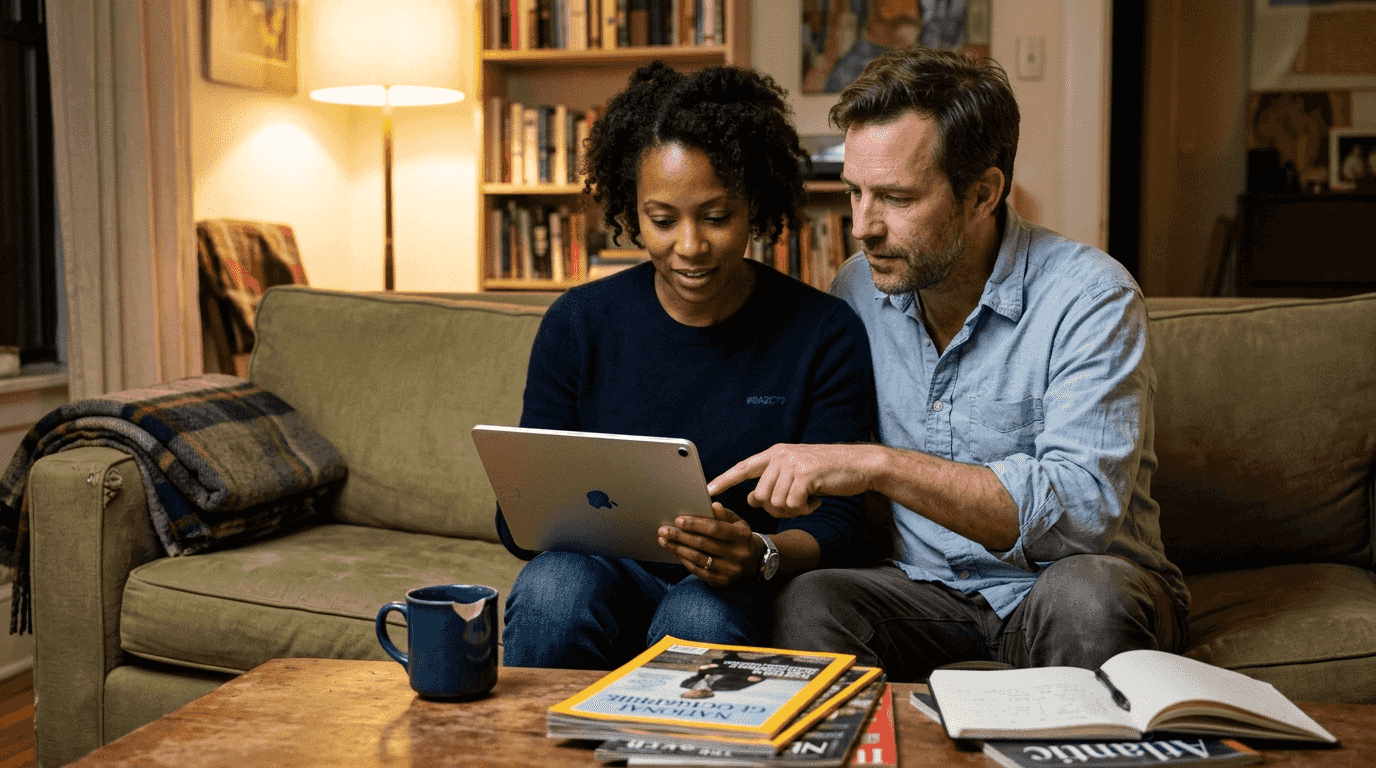 Couple reviewing weekly energy check-in