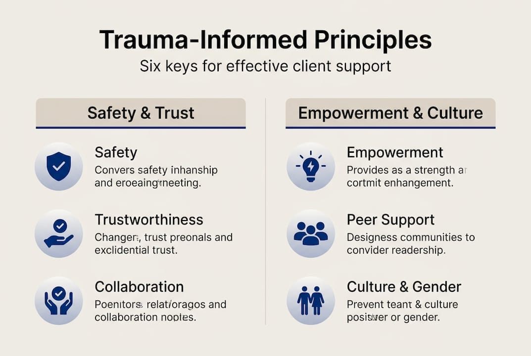 Infographic with six core trauma-informed principles