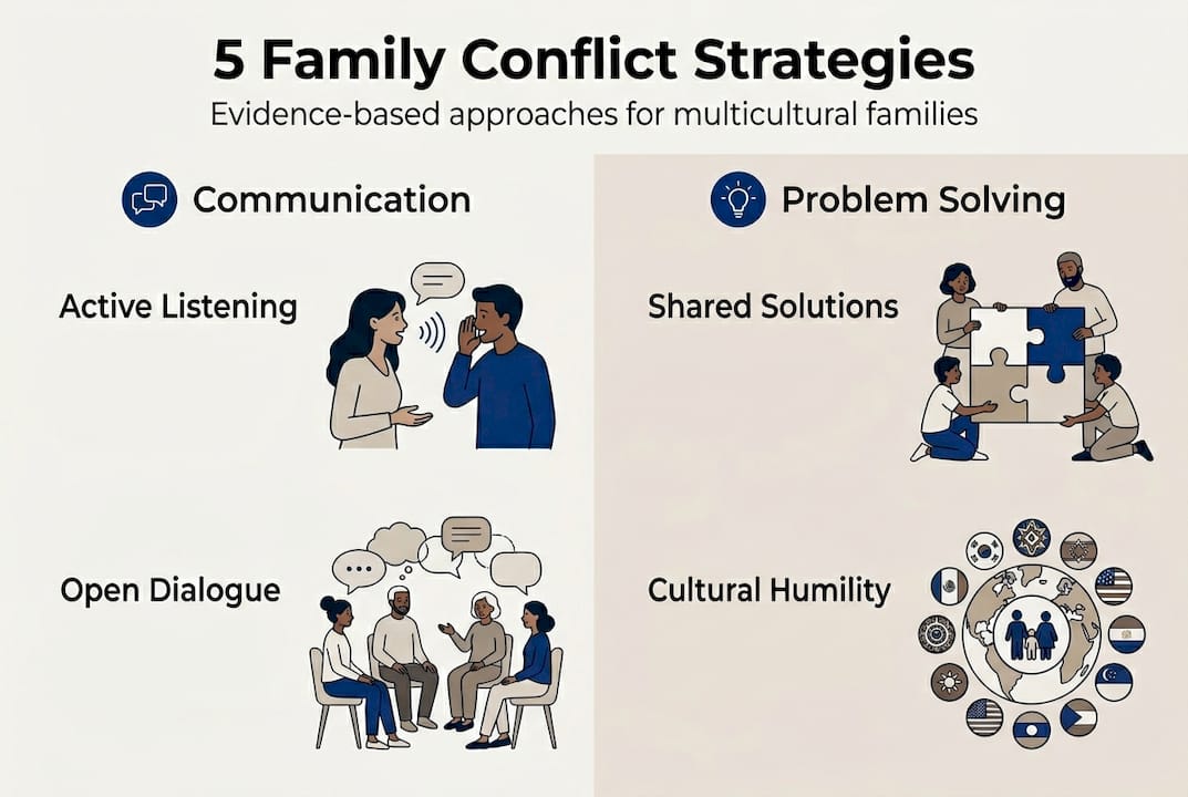Infographic with family conflict resolution strategies