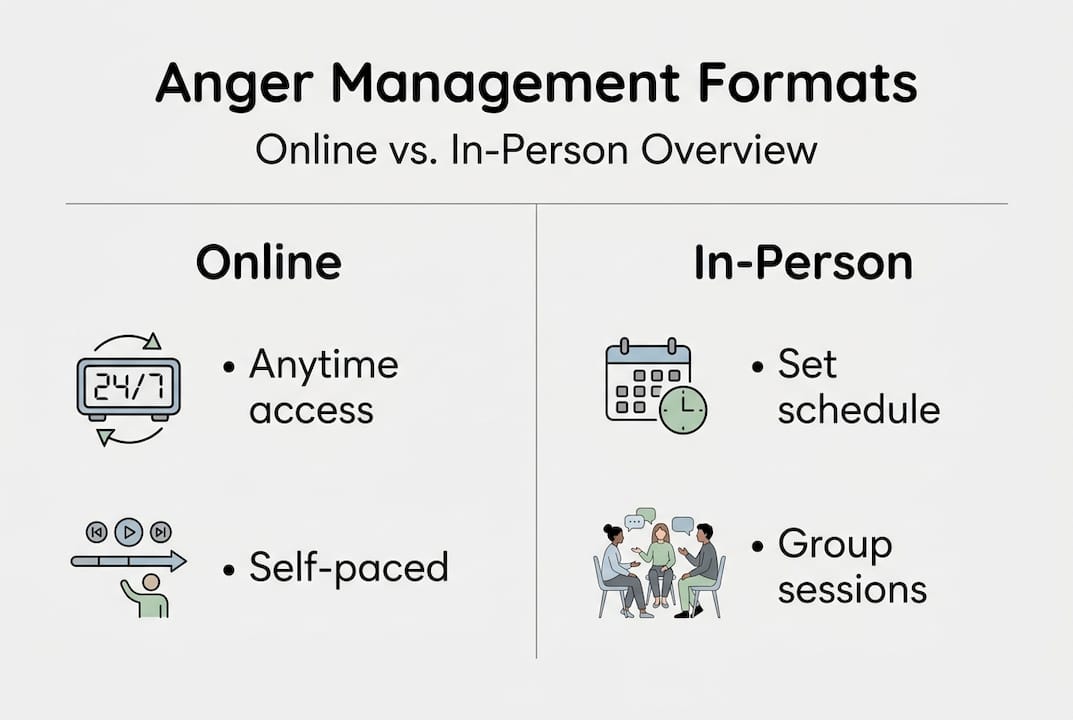 Infographic comparing online and in-person anger management