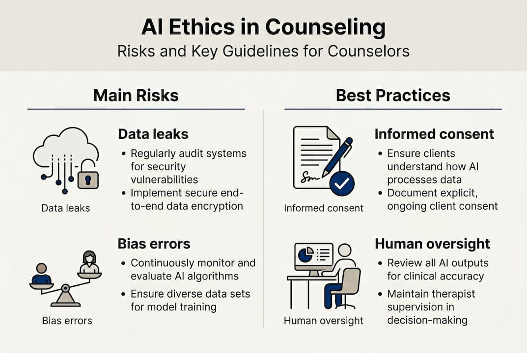 Infographic on AI counseling ethics risks and guidelines