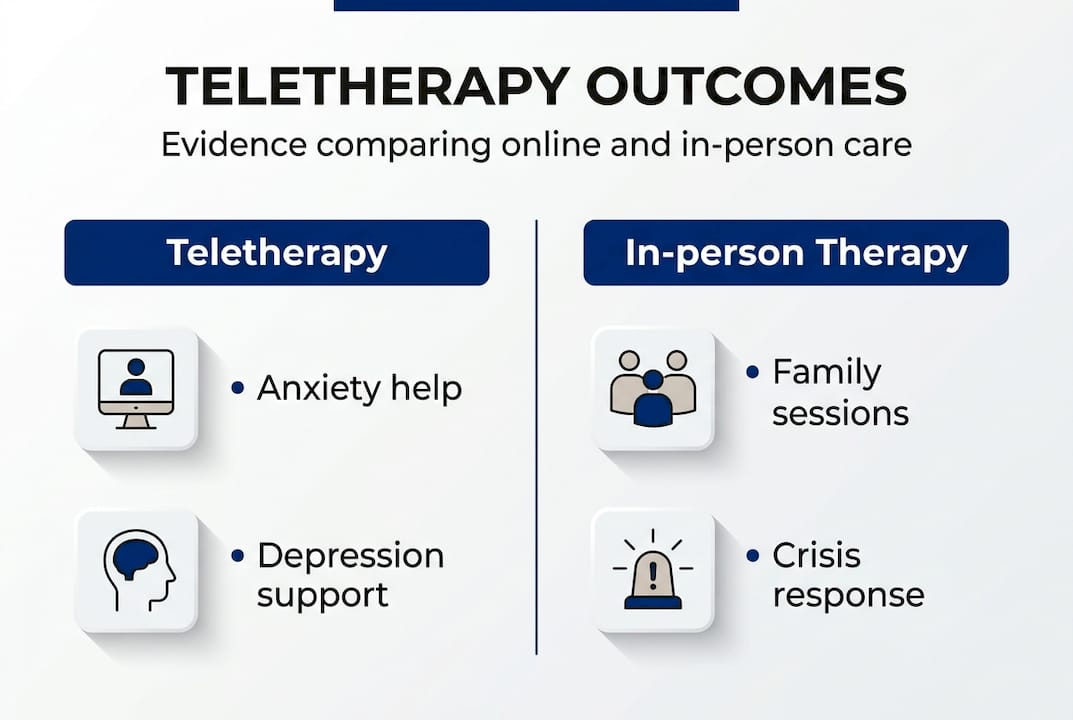 Infographic comparing teletherapy and in-person therapy
