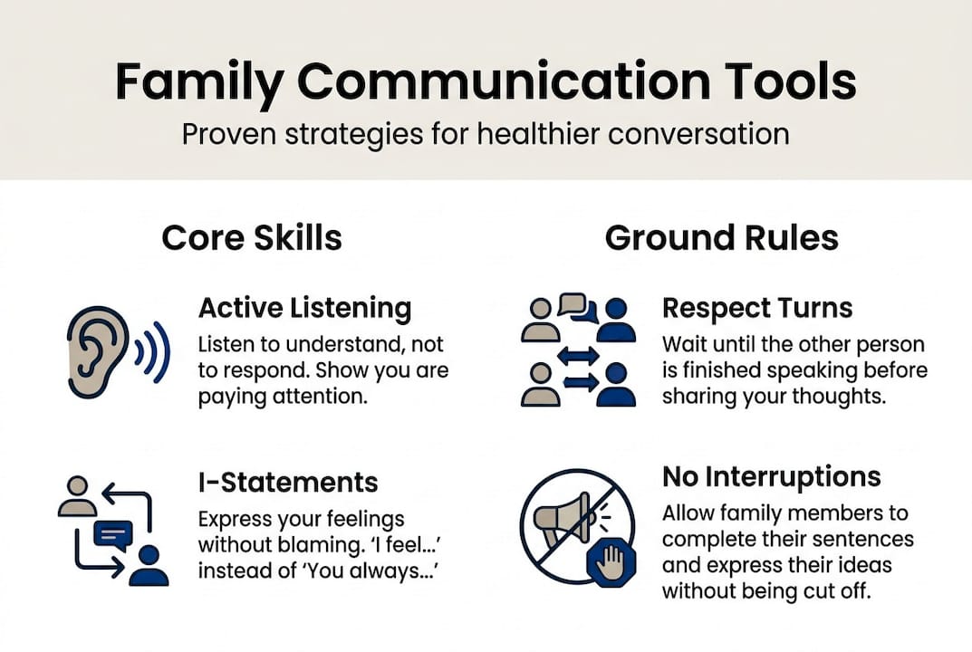 Infographic on family communication strategies and tools