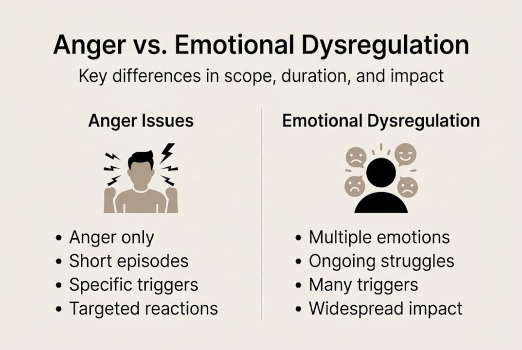 Infographic comparing anger and emotional dysregulation