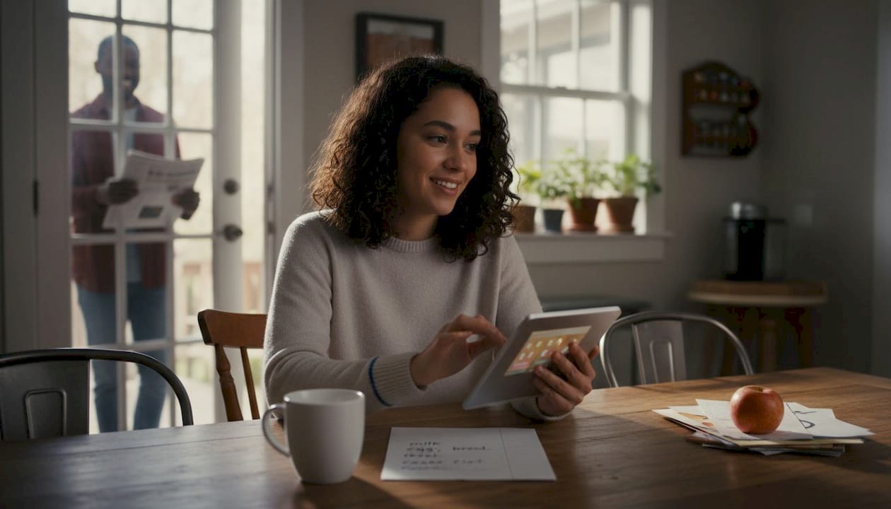 Student closing app on shared kitchen tablet