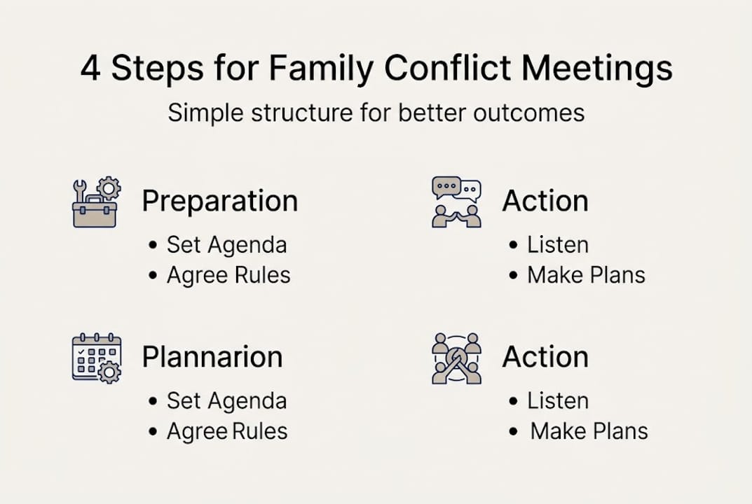 Infographic of four key family meeting steps