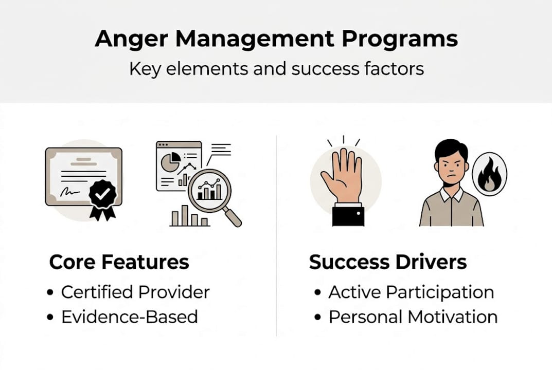 Infographic with anger management program features and benefits