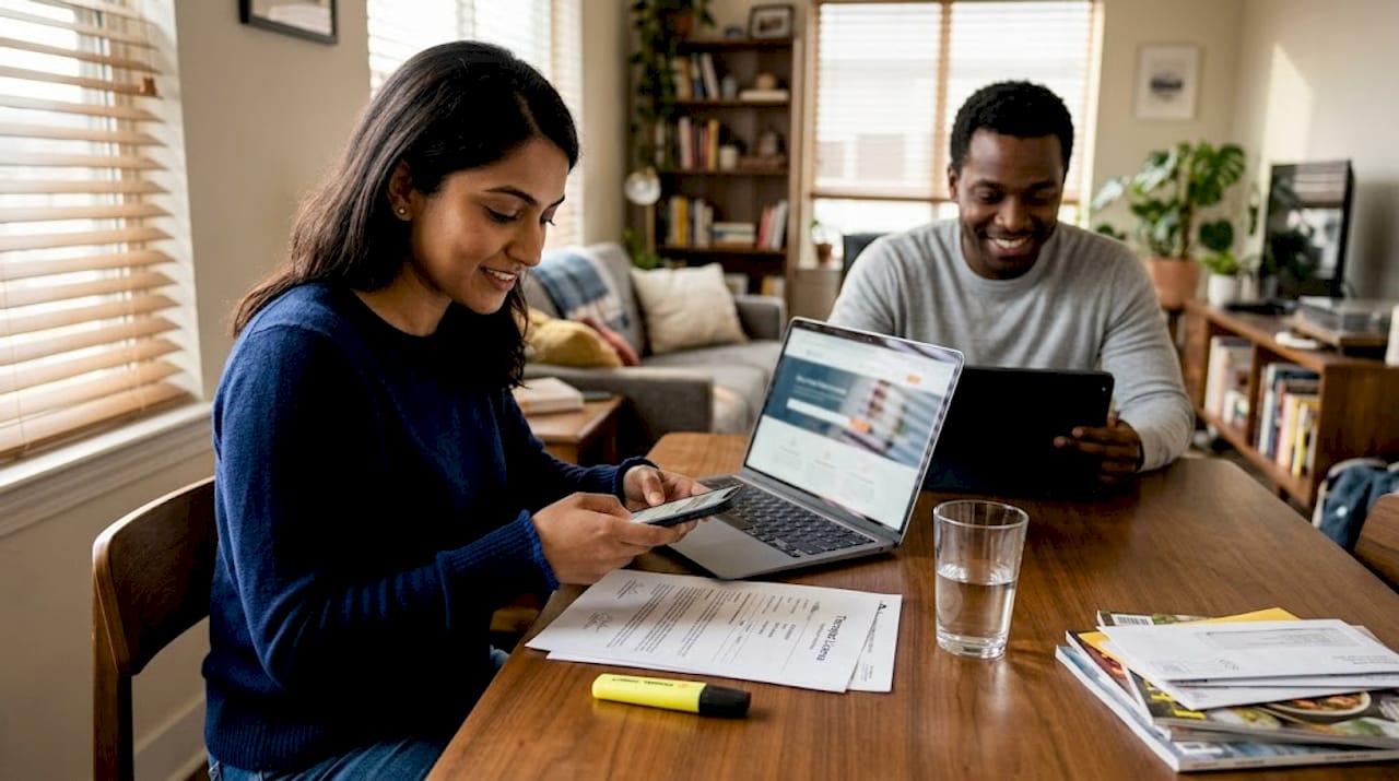 Reviewing therapist credentials at home table