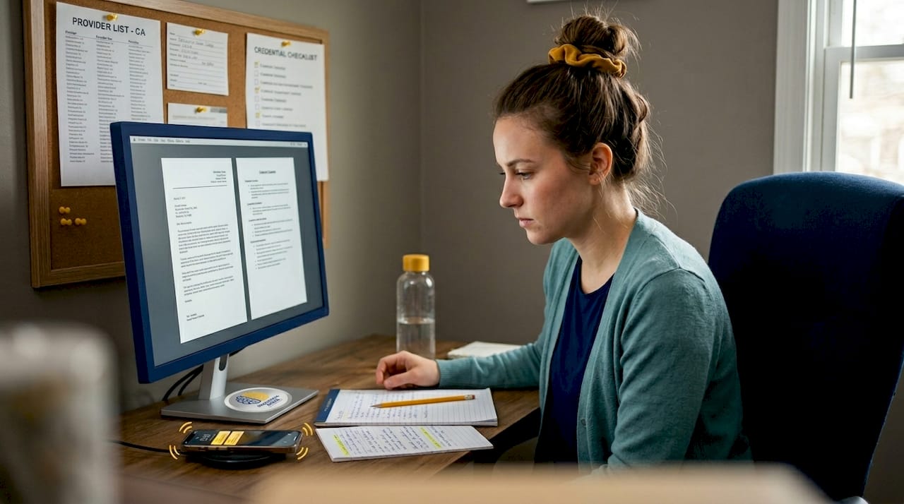 Home office scene reviewing credentials
