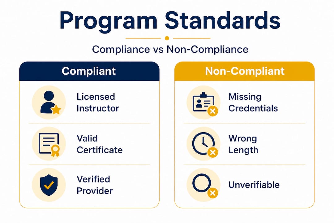 Infographic comparing compliant and non-compliant programs