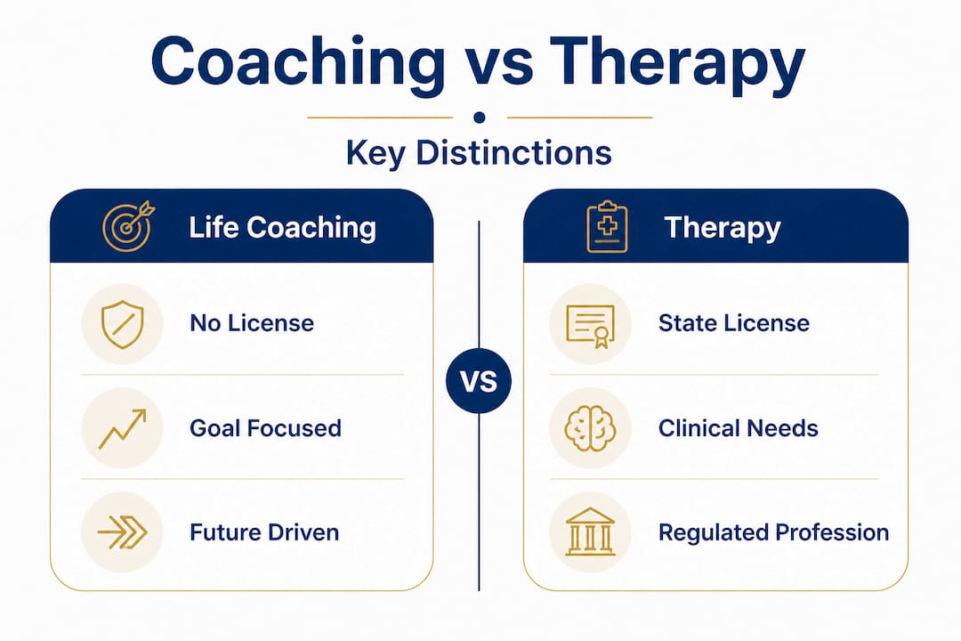 Infographic comparing coaching and therapy
