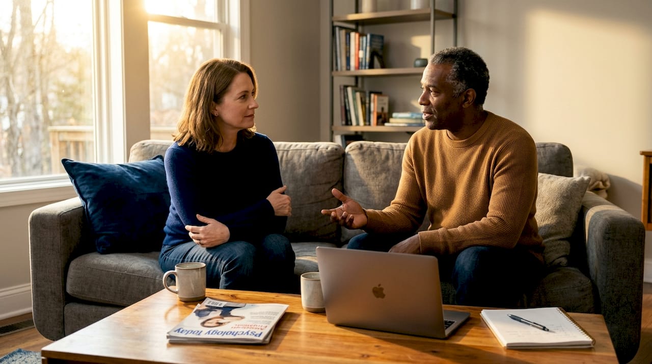 Couple practicing mediation skills at home