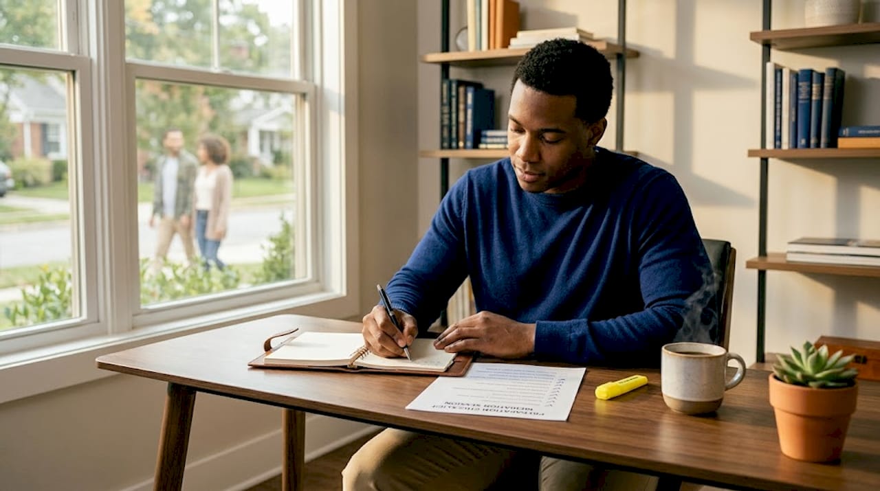 Man preparing for conflict mediation at kitchen table