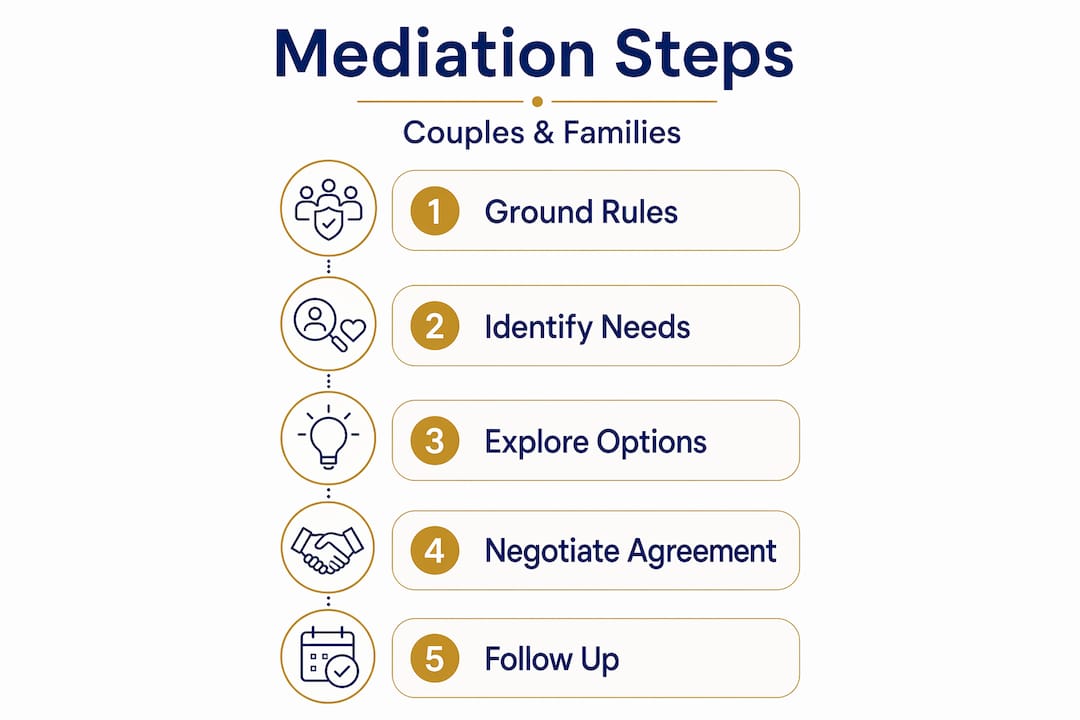 Infographic showing five mediation process steps