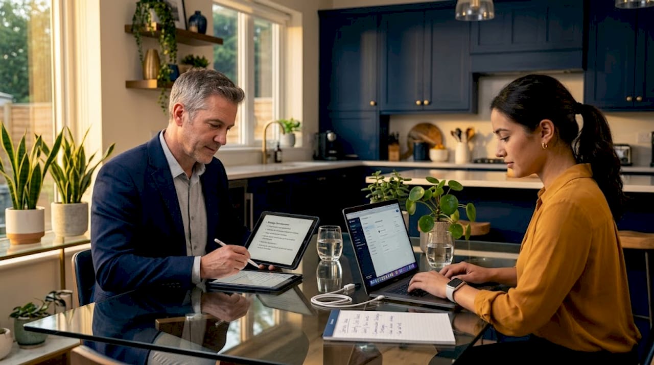 Coach and client planning goals at table