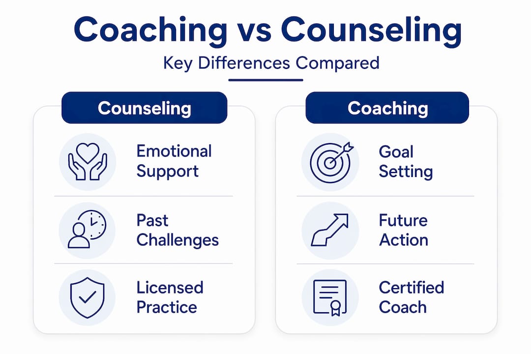 Infographic comparing coaching and counseling differences