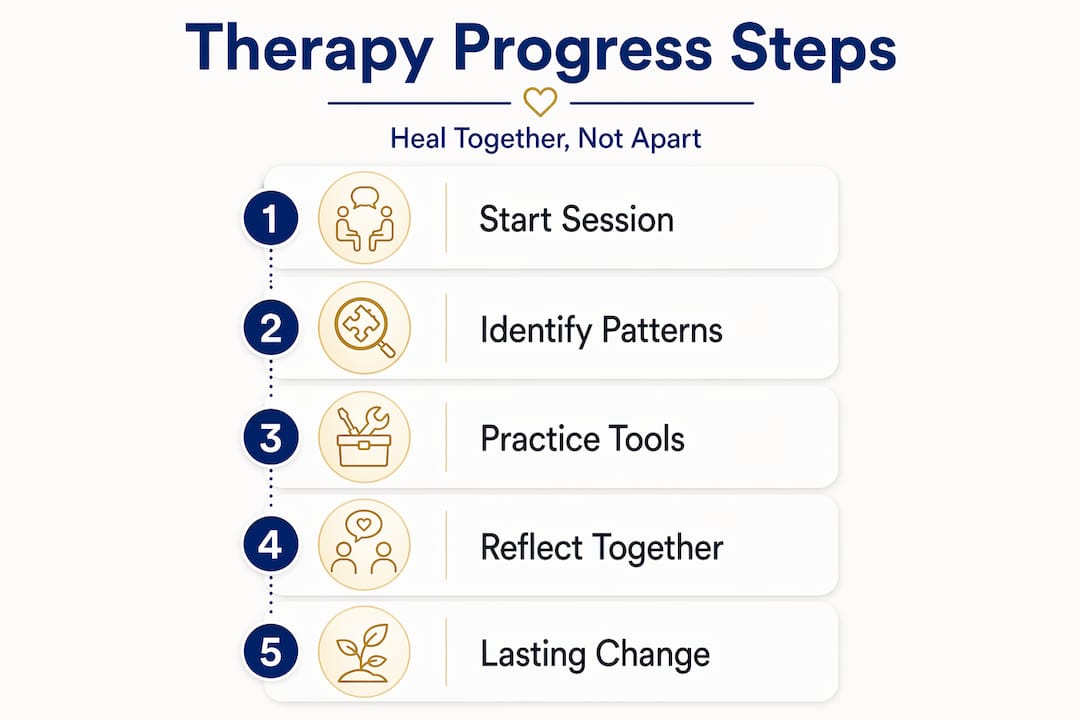 Infographic showing steps in couples depression therapy