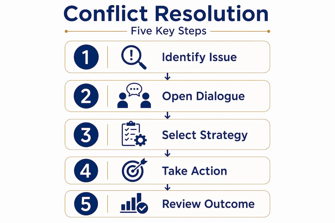 Infographic showing five steps for conflict resolution