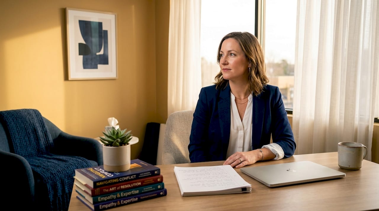 Licensed counselor reviewing client notes