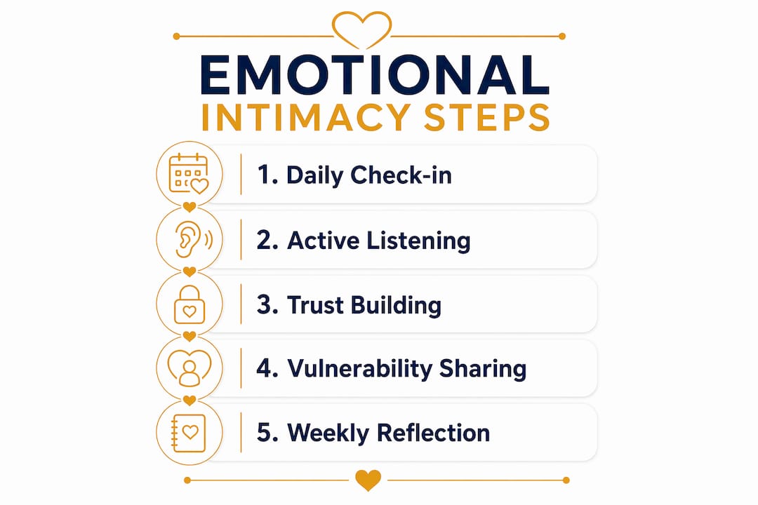 Infographic illustrating key steps to build emotional intimacy