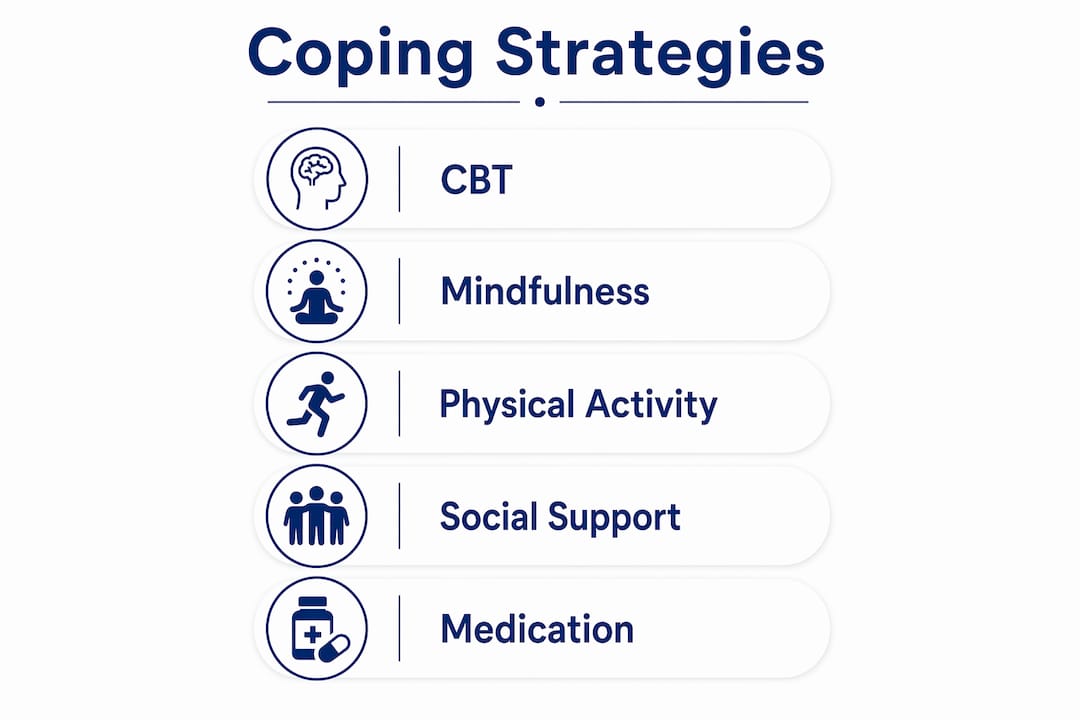 Infographic showing effective mental health coping strategies