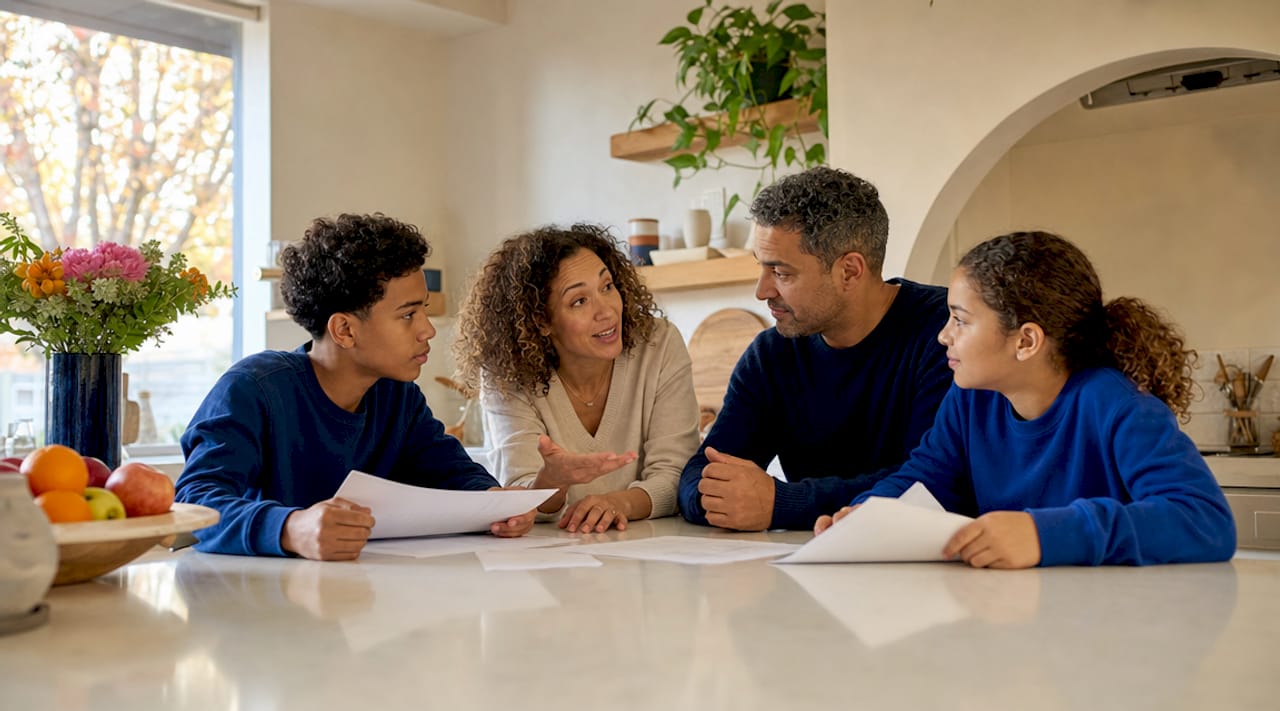 Family practicing conflict resolution at home