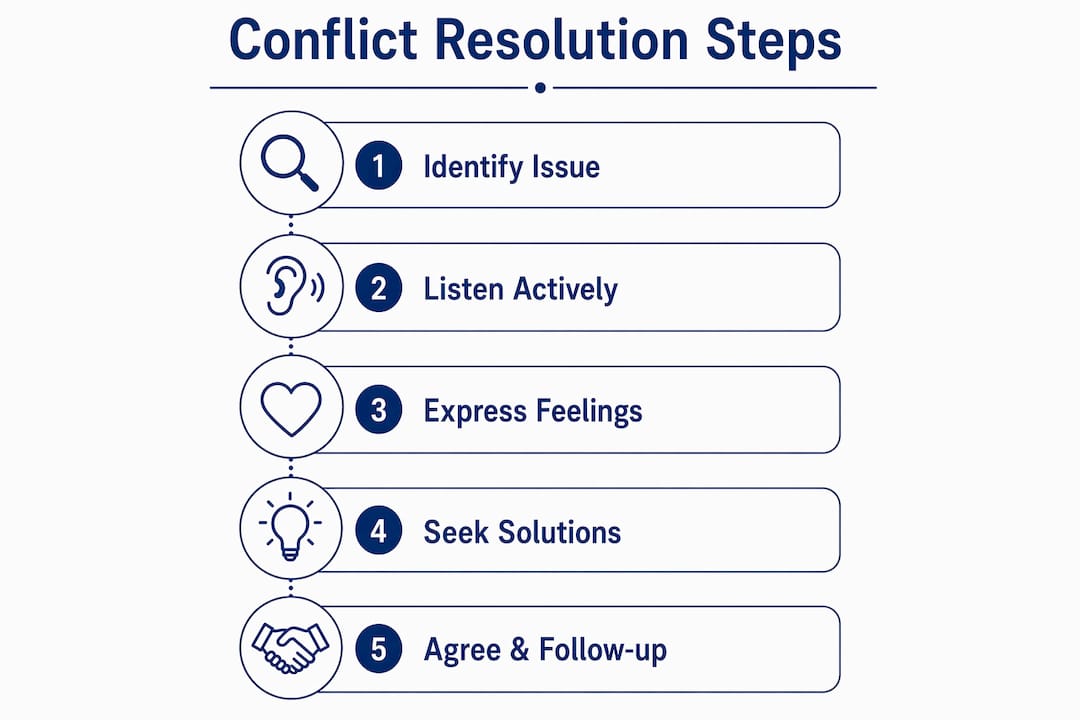 Infographic illustrating five-step conflict resolution process