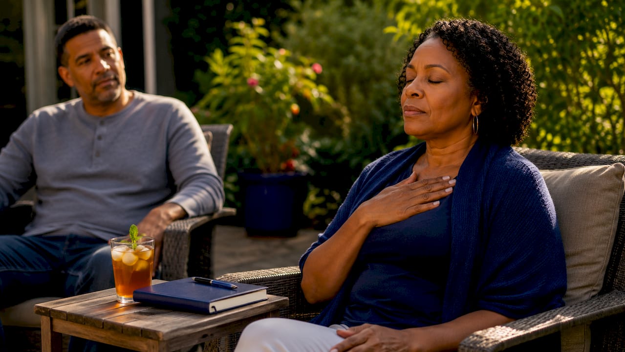 Woman mindful body awareness practicing