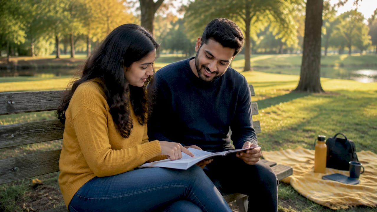 Engaged couple practicing communication skills