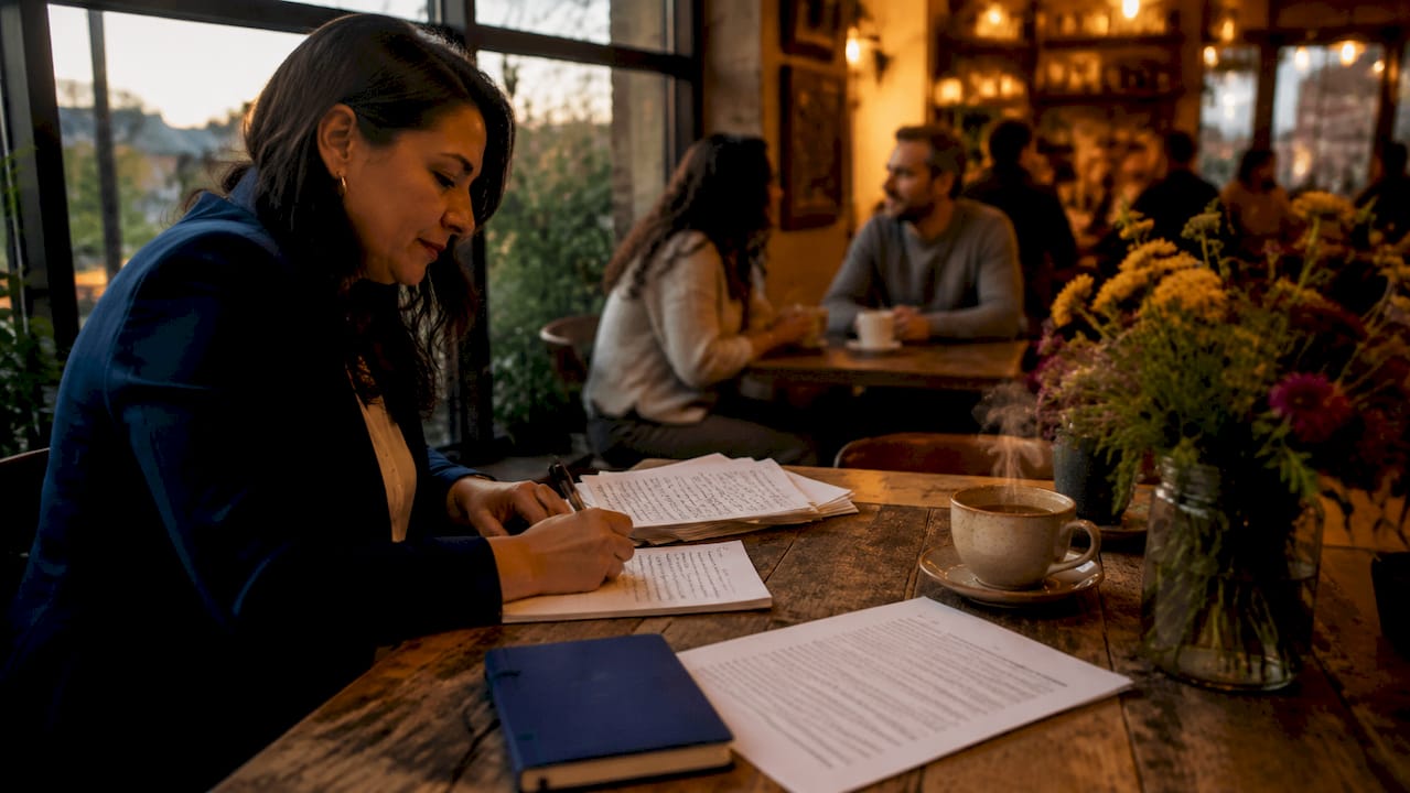 Therapist hands organizing advocacy notes