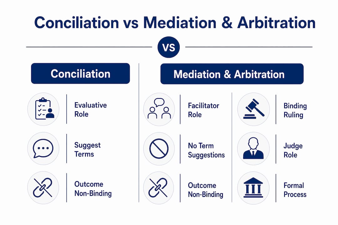 Comparison infographic of dispute resolution methods
