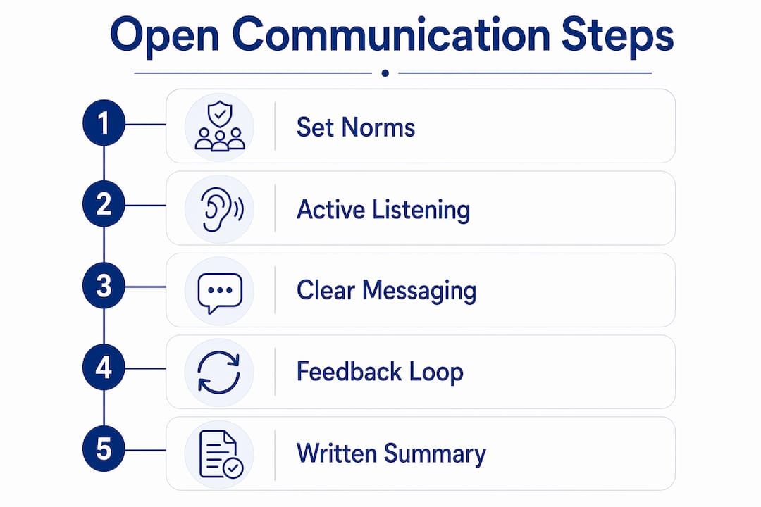 Infographic showing five steps of open communication