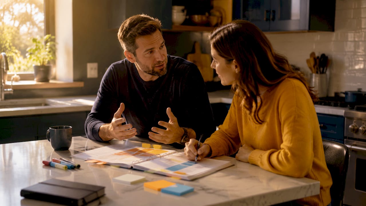 Hands taking relationship notes in therapist office