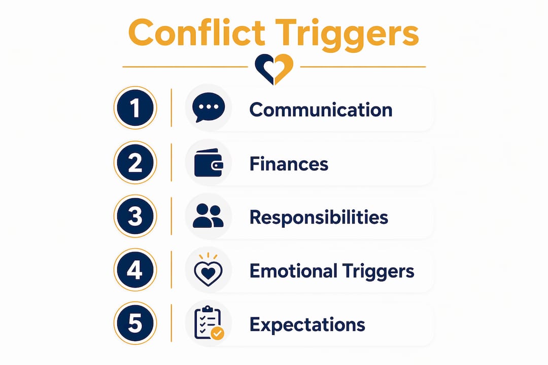 Infographic showing common causes of newlywed conflict