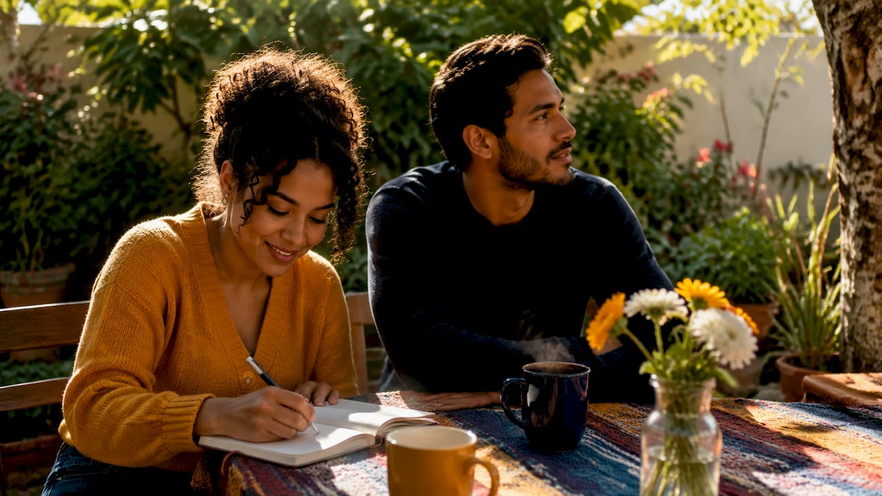 Couple preparing notes before counseling session