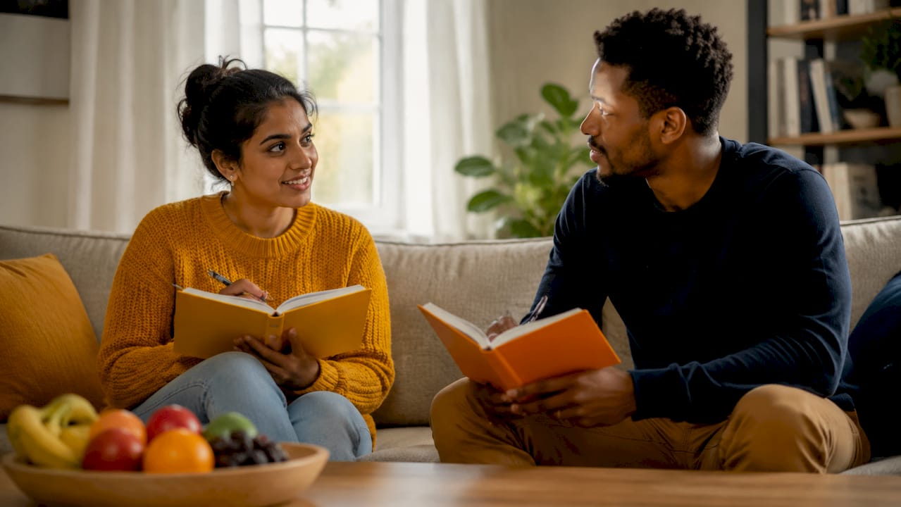 Couple practicing communication skills at kitchen table