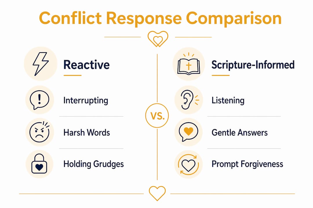 Infographic comparing reactive vs scripture-informed responses