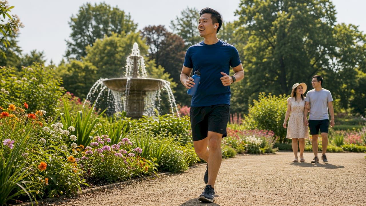 Man walking outdoors practicing resilience exercise