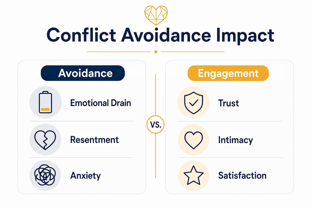 Infographic comparing conflict avoidance and engagement effects