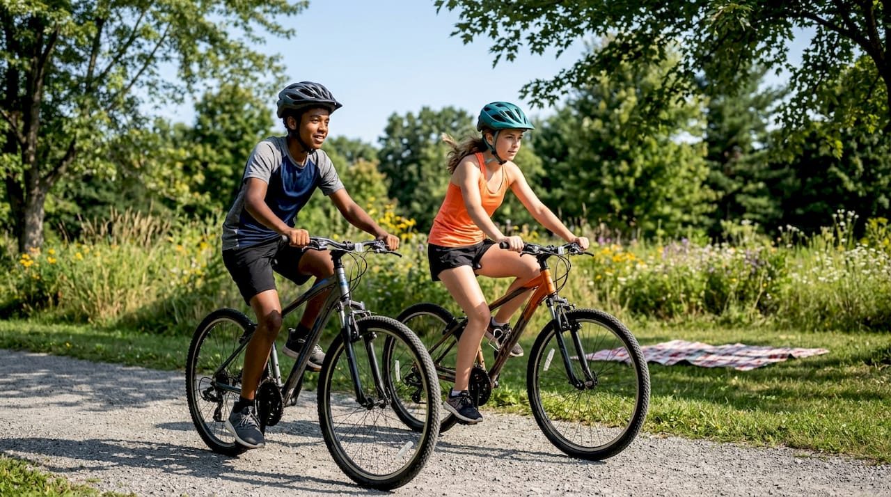 Mixed teens jogging outdoors in park