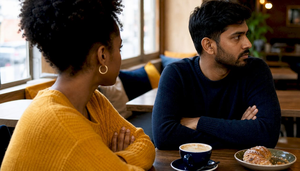 Couple showing defensive and withdrawn conflict body language