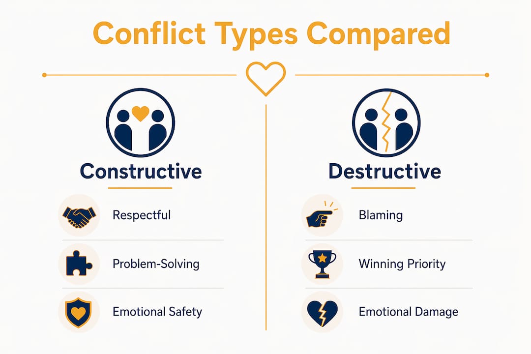 Infographic comparing constructive and destructive conflict characteristics