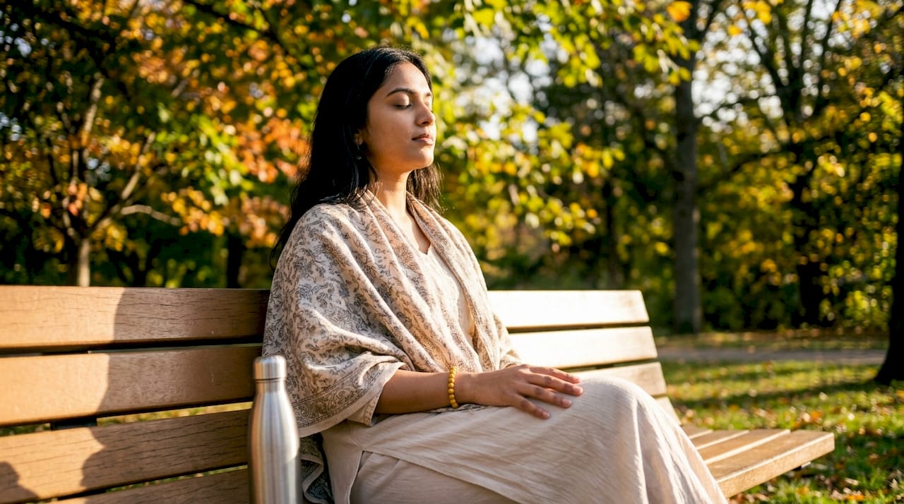 Woman taking calming break outdoors